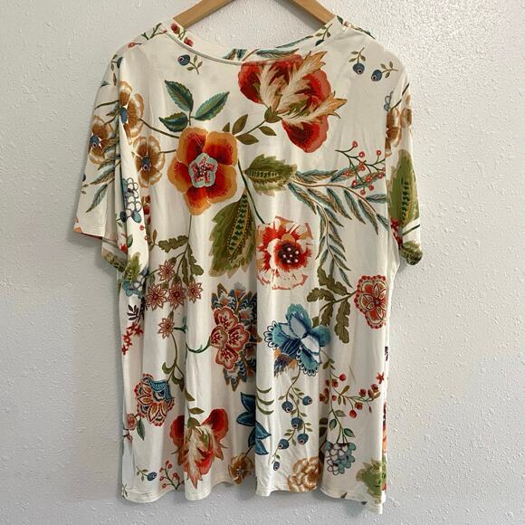 Johnny Was Floral V Neck Top Bamboo Bohemian Colorful women’s Size L / XL Read - Picture 2 of 7